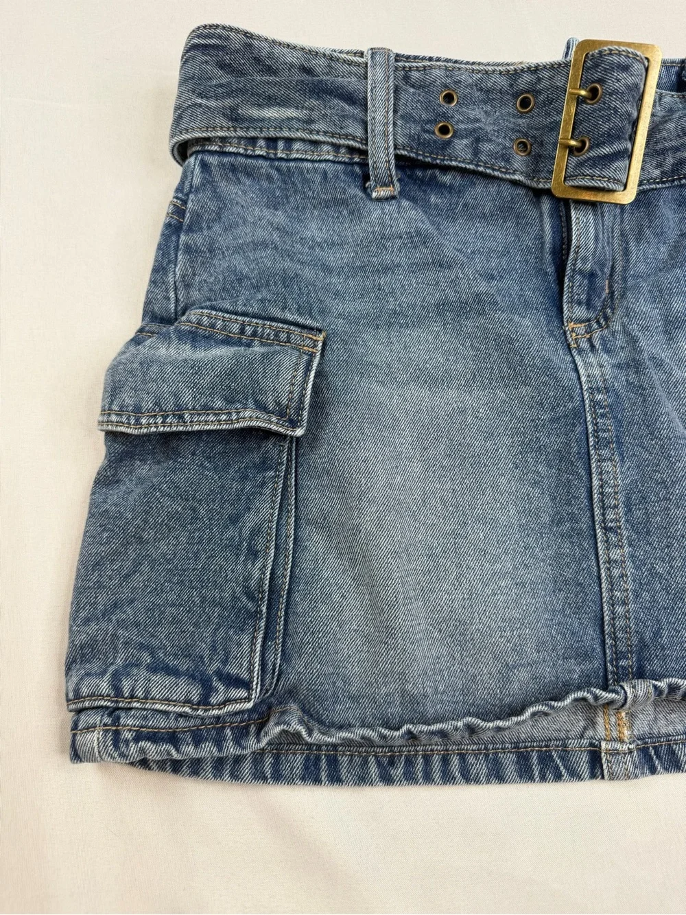 Justice Embroidered Denim Skirt in Blue with Gold Accent SZ 14